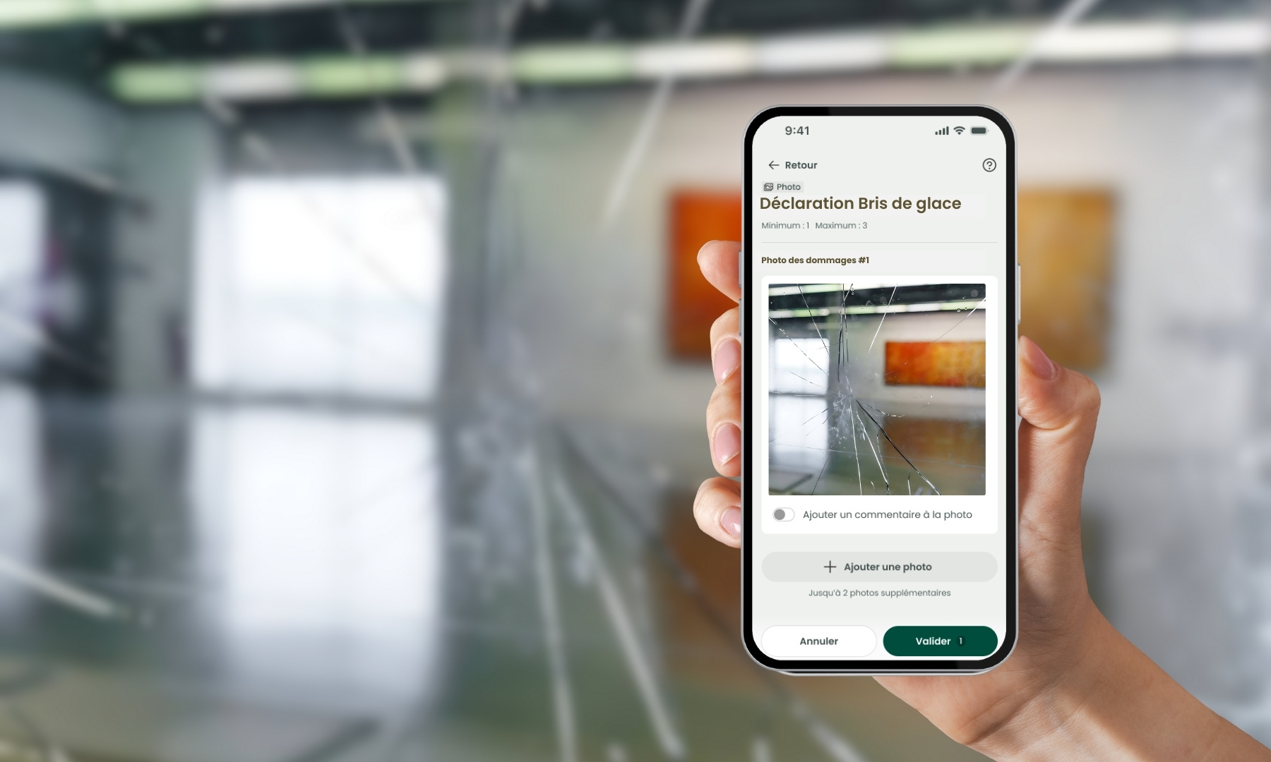 L'assuré peut déclarer son sinistre avec des preuves photos certifiées via l'app Certificall