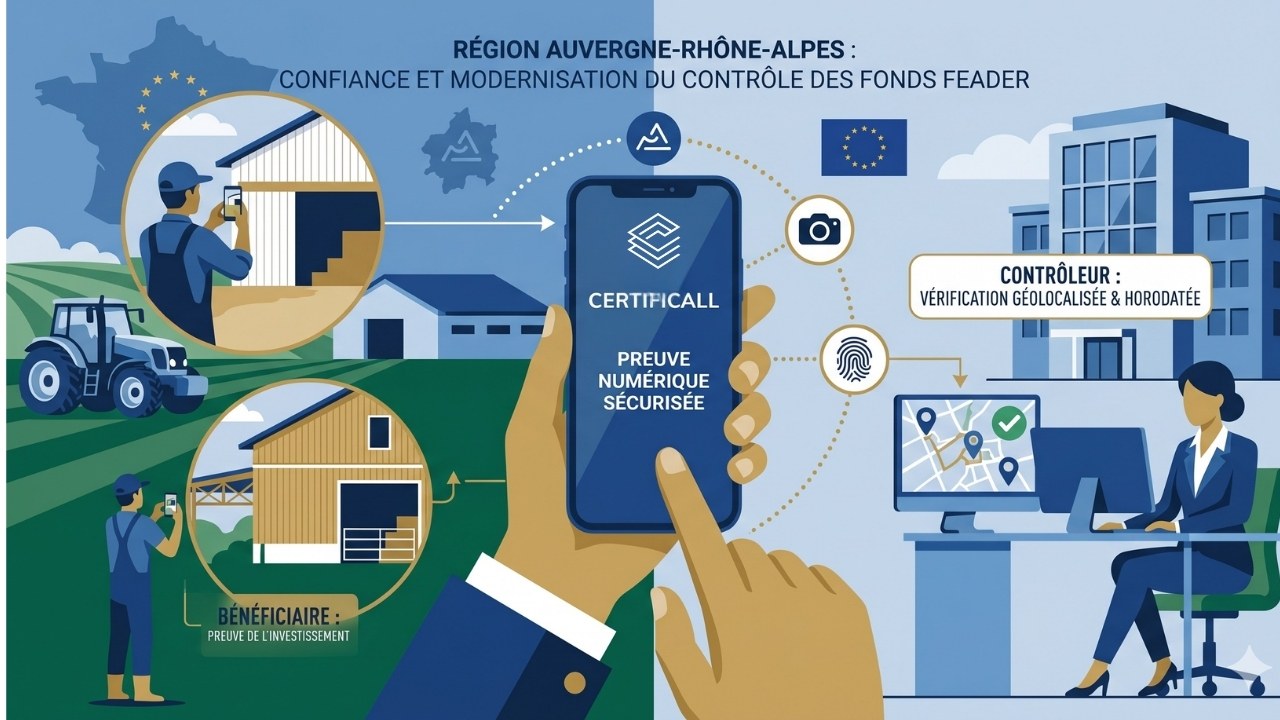 La Région Auvergne Rhone Alpes controle à distance l'usage des subventions FAEDER avec des photos certifiées par l'application Certificall