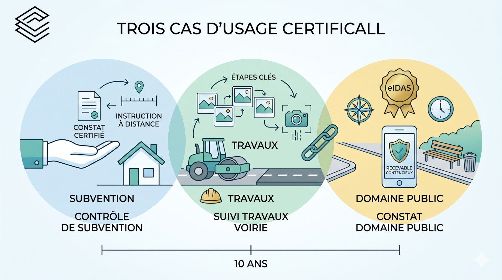 Constat photo certifiée pour les collectivités publiques avec Certificall : contrôle subventions, suivi reception travaux voirie, constat domaine public