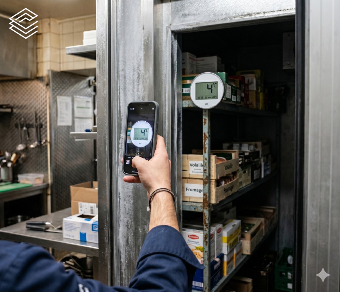 Relever avec une photo preuve la temperature de la chambre froide dans un restaurant pour le contrôle hygiene HACCP