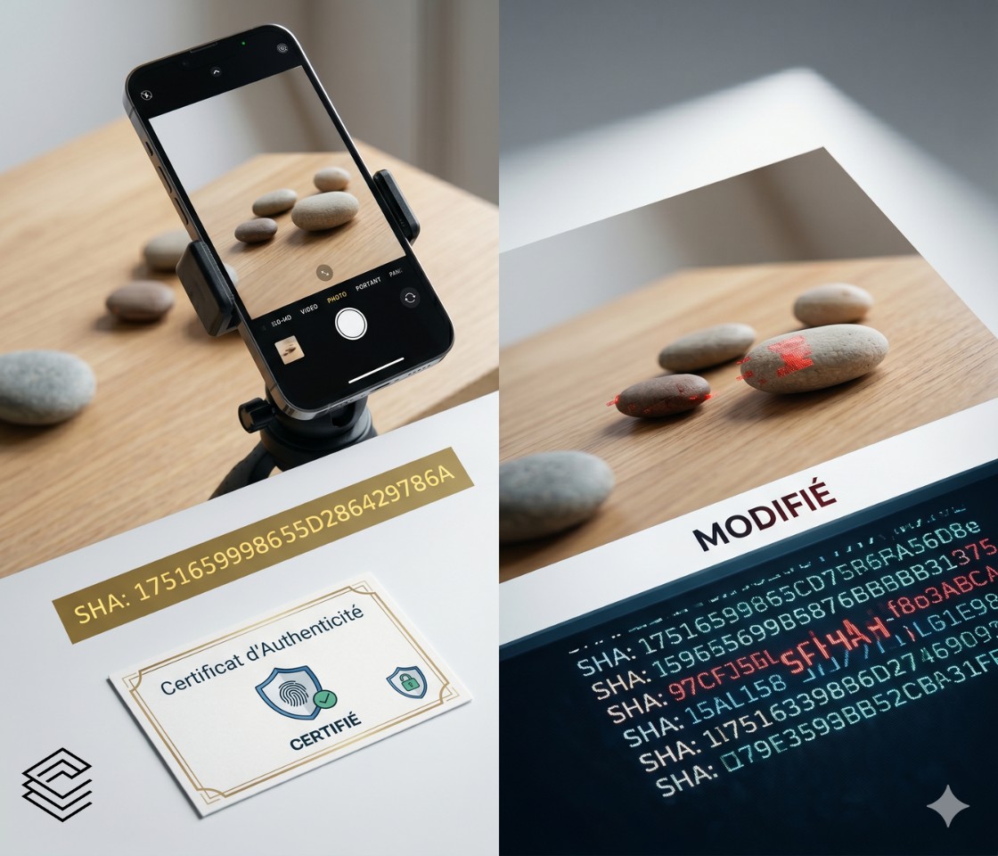 sécuriser les photos dans un certificat avec une empreinte sha qui détecte toute modification du fichier Certificall