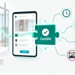 Conducteur de travaux photographiant un chantier avec l'application de son logiciel BTP, dans laquelle une API de certification photo horodate, géolocalise et scelle la preuve