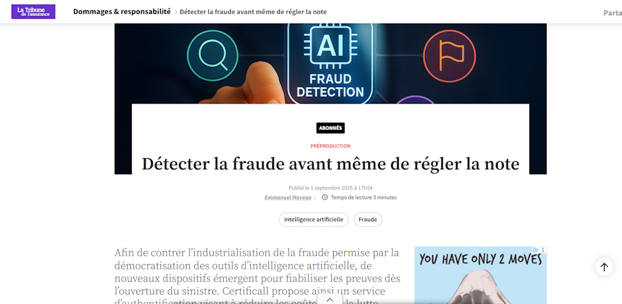 Assurance - Détecter la fraude avant même de régler la note avec Certificall